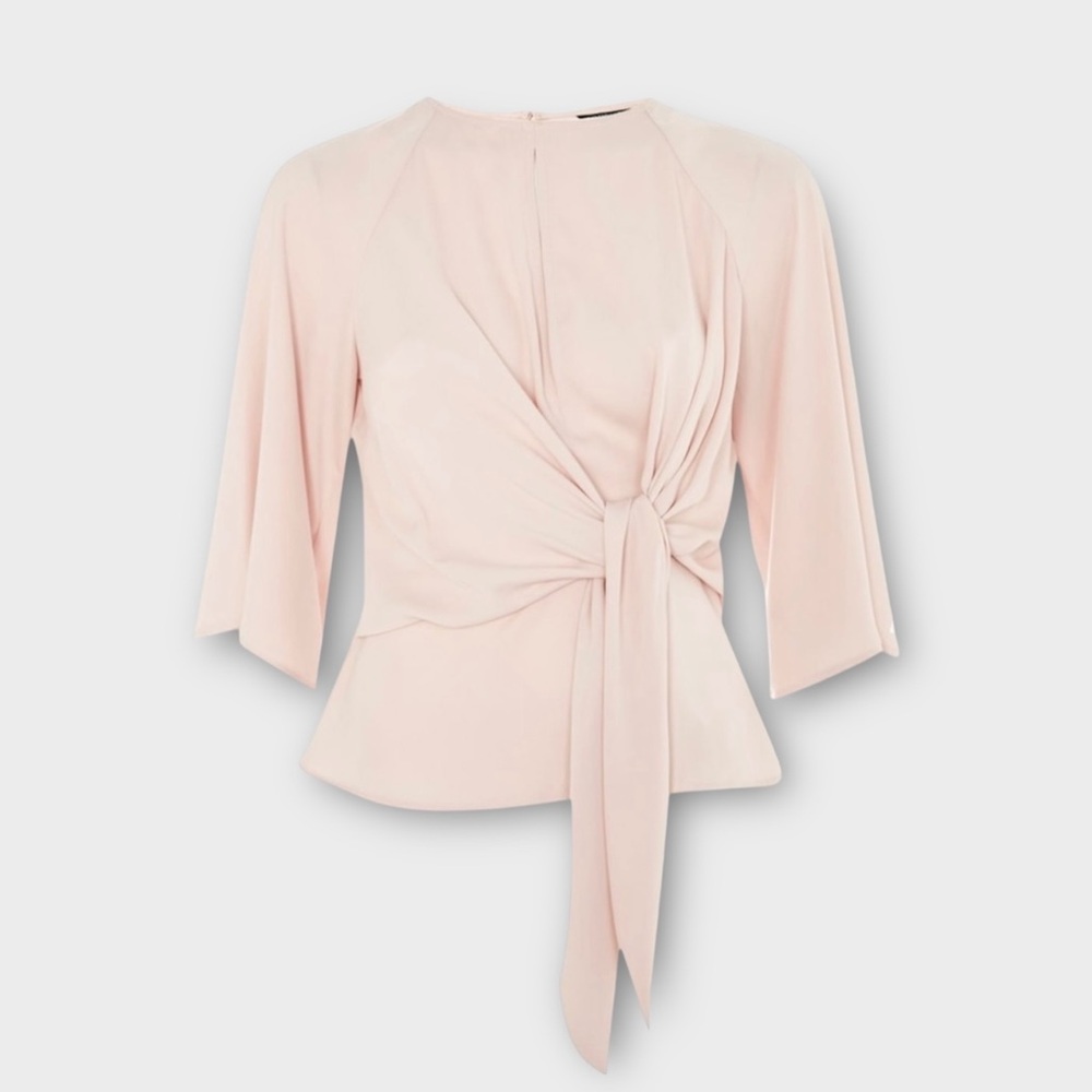 Topshop Blush Pink Front Tie Peplum Keyhole Detail Top